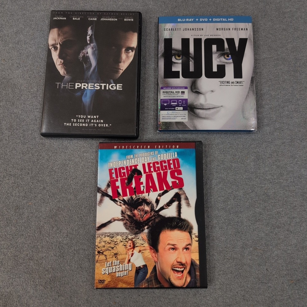 Scarlett Johansson 3 Movie Bundle The Prestige DVD Lucy Blu-ray Eight Legged DVD - Picture 1 of 2
